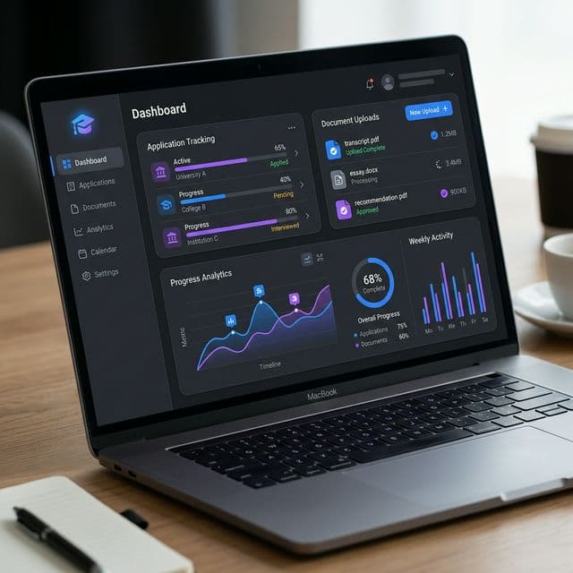 Student dashboard showing application tracking and analytics